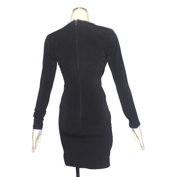 Nookie Dress Temptation Long Sleeve Mini Ruched in Black Plunge V Neck L - Picture 3 of 10